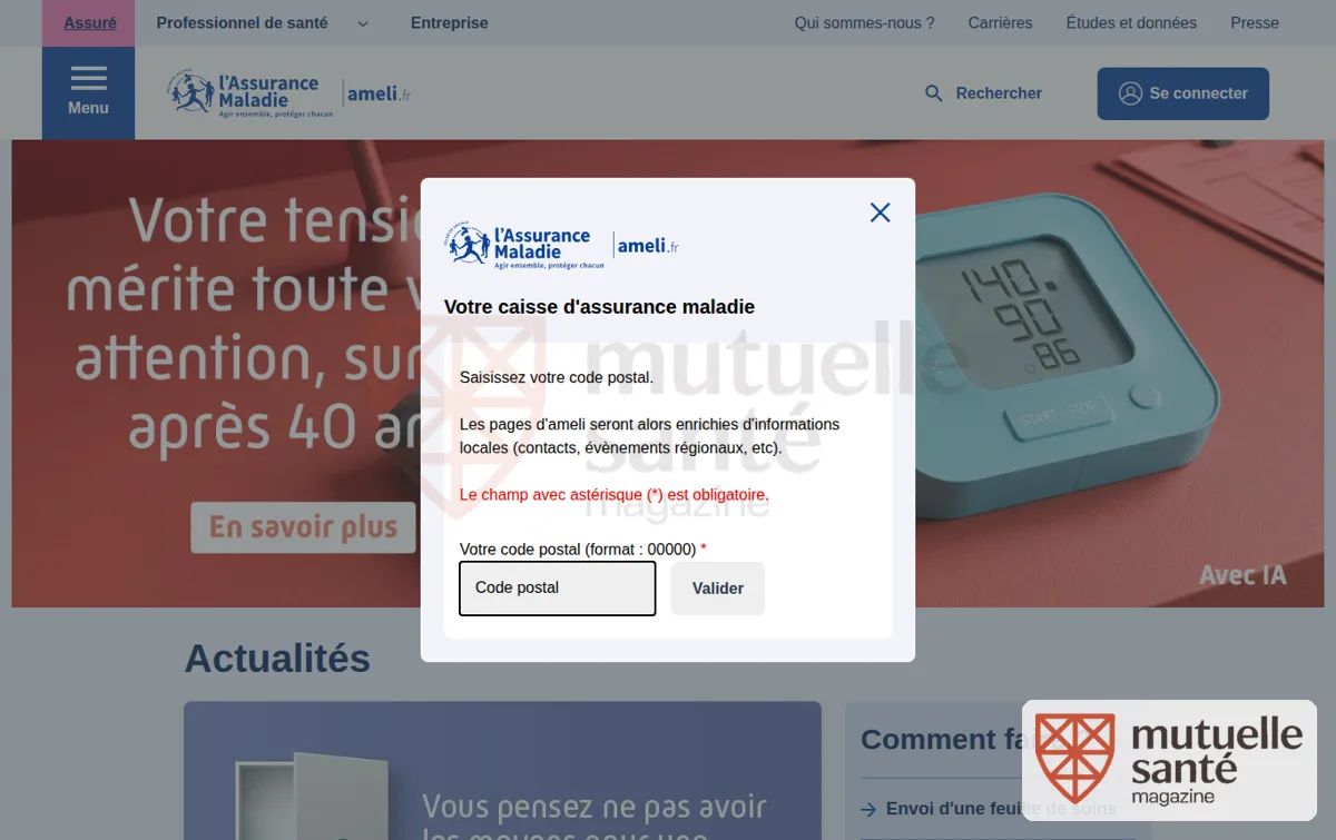Capture : ameli, le site de l’Assurance Maladie en ligne | ameli.fr | Assuré